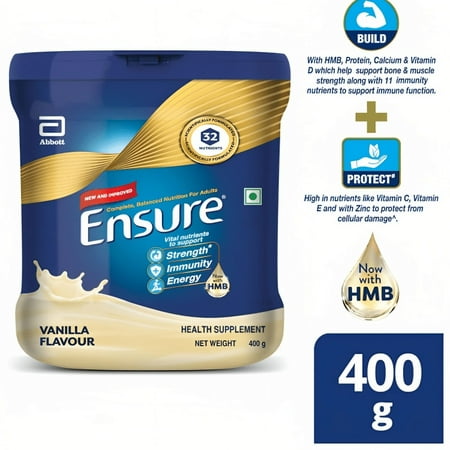 Ensure Powder Complete Balanced Nutrition for Adults, Vanilla Flavour, 400g (Jar)