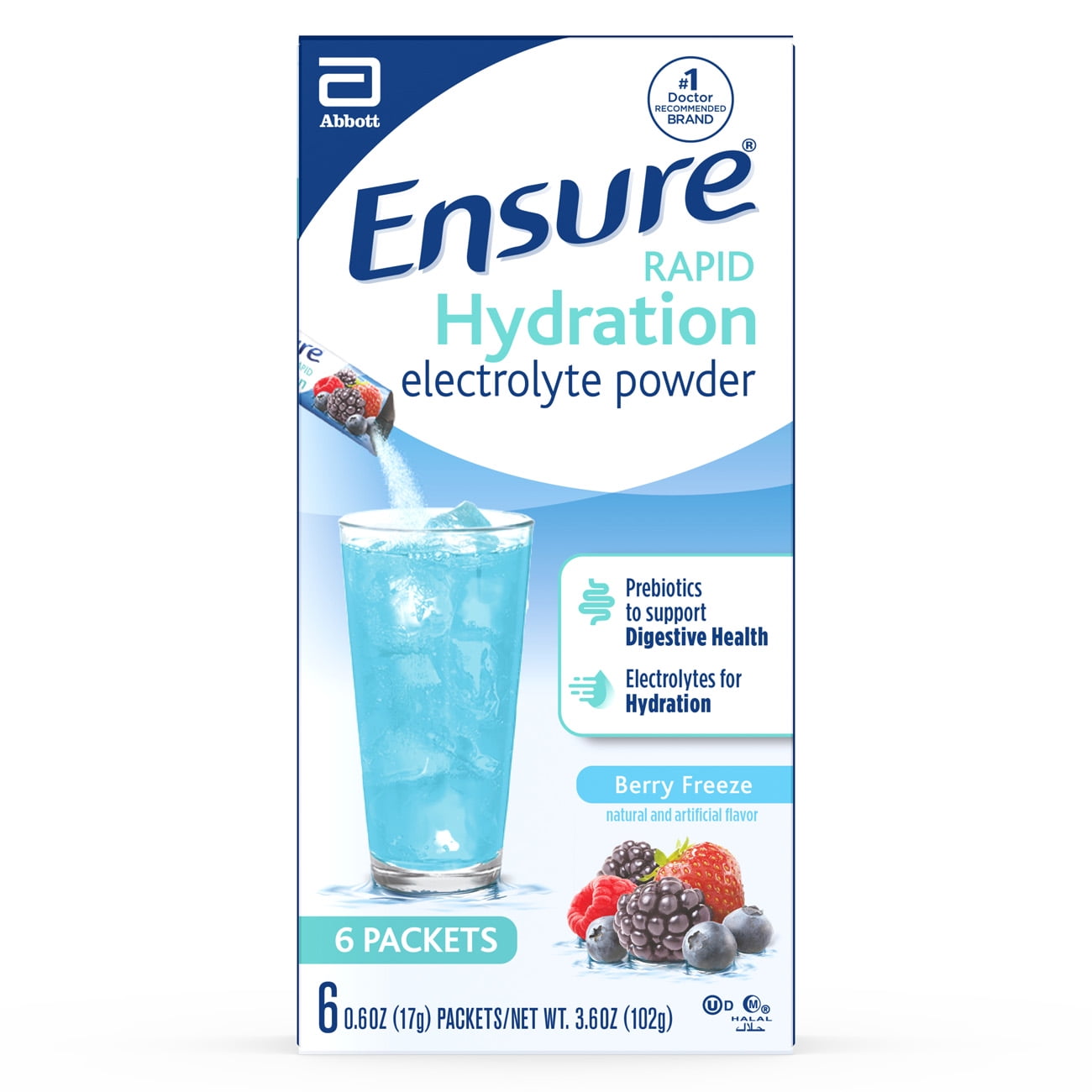 Ensure Rapid Hydration Electrolyte Powder, Prebiotics to Support