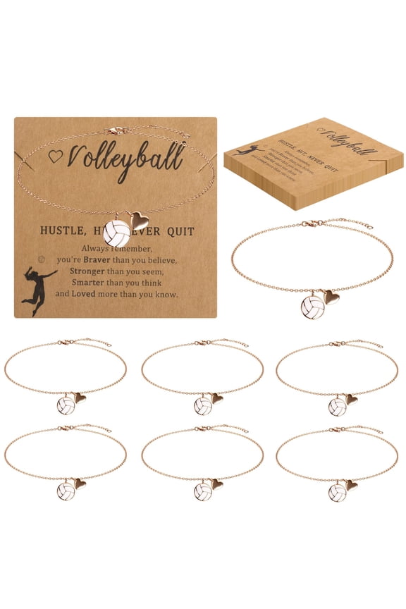 12 Set Volleyball Bracelet, Adjustable Sport Jewelry Gift with Inspirational Cards, Trendy Volleyball Team Gift for Women Lovers Birthday Christmas Valentines, 6.3+2 Inches Y101