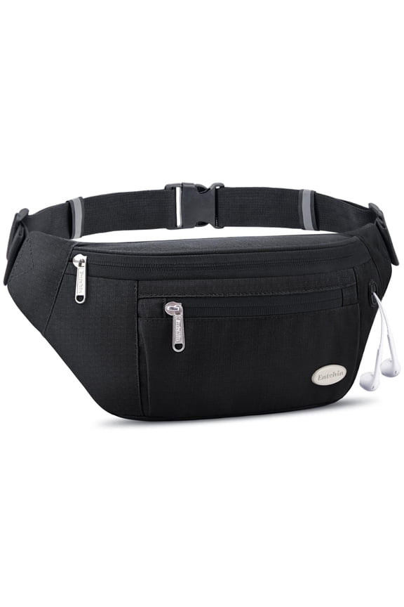 Women's Fanny Pack Crossbody Belt Bag Classic Black with 4 Zipper Pockets Adjustable Strap Lightweight Water Resistant