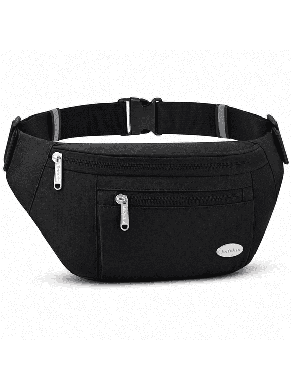 Women Men Fanny Pack Crossbody Bag Black with 4 Zipper Pockets Adjustable Strap Lightweight Water Resistant