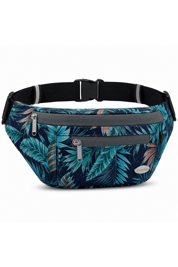 Fanny Pack for Women, Water Resistant Crossbody Waist Bag with 4 Zipper Pockets, Adjustable Sling Bag for Travel, Walking, Running, Hiking (Floral Navy)