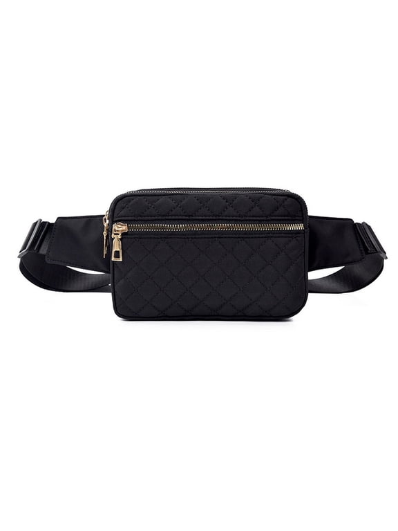 Mini Fanny Packs for Women Girl, Quilted Waistpack Water Resistant Crossbody Bag, Fabric ,Black