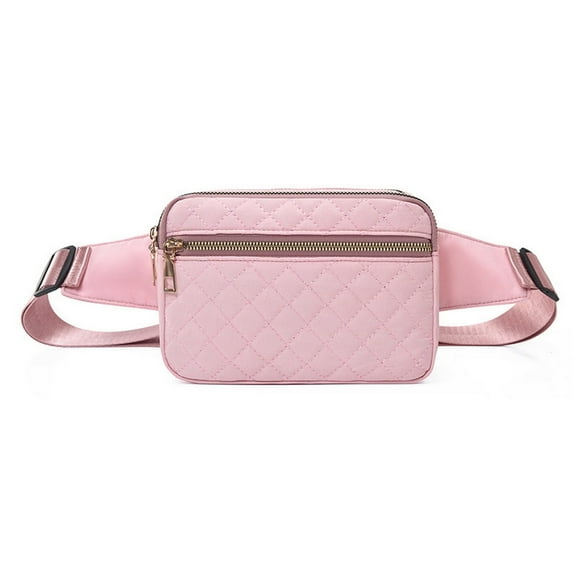 Entchin Mini Fanny Packs for Women Girl, Quilted Waistpack Water Resistant Pink Fabric Crossbody Bag, Adult Teen
