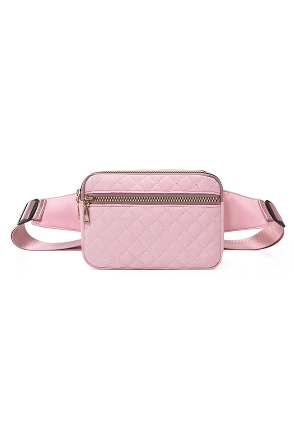 Mini Fanny Packs for Women Girl, Quilted Waistpack Water Resistant Pink Fabric Crossbody Bag, Adult Teen