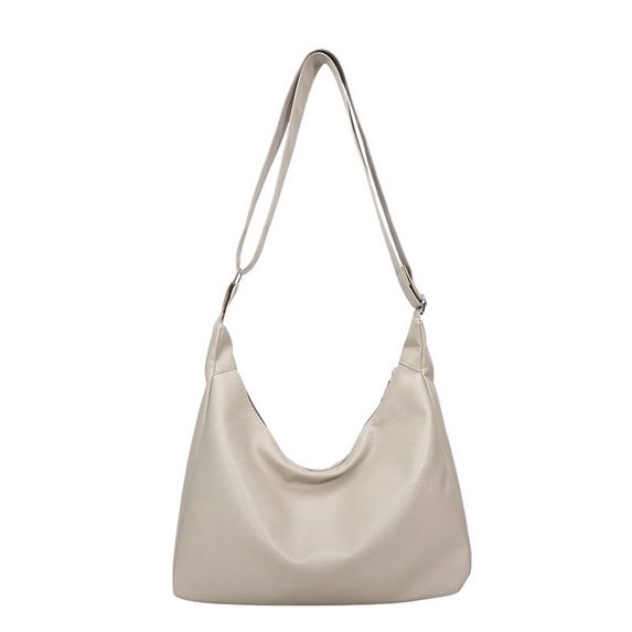 Entchin Slouchy Hobo Bag for Women, PU Leather Crossbody Shoulder Purse with Adjustable Strap, Soft Vegan Leather Handle Handbag, Casual Everyday Travel Work Bag,Beige