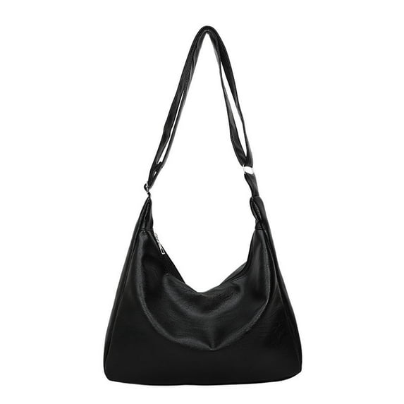 Entchin Slouchy Hobo Bag for Women, PU Leather Crossbody Shoulder Purse with Adjustable Strap, Soft Vegan Leather Handle Handbag, Casual Everyday Travel Work Bag,Black
