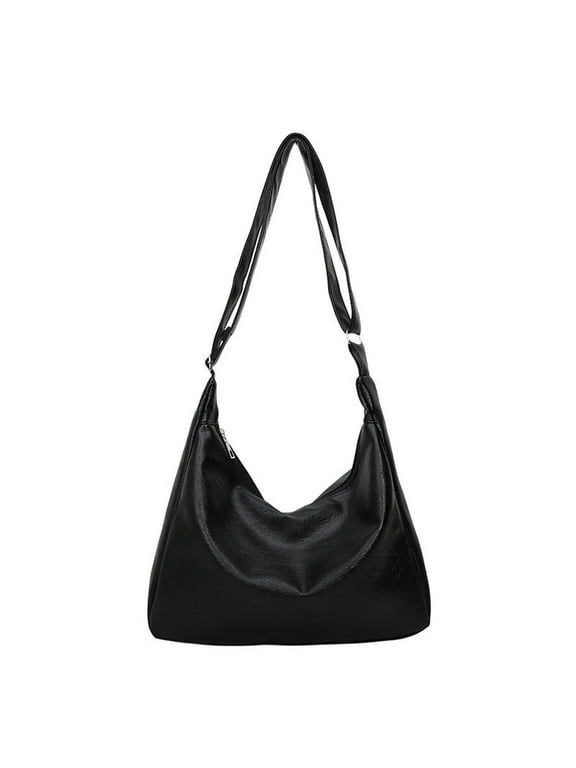 Slouchy Hobo Bag for Women, PU Leather Crossbody Shoulder Purse with Adjustable Strap, Soft Vegan Leather Handle Handbag, Casual Everyday Travel Work Bag,Black