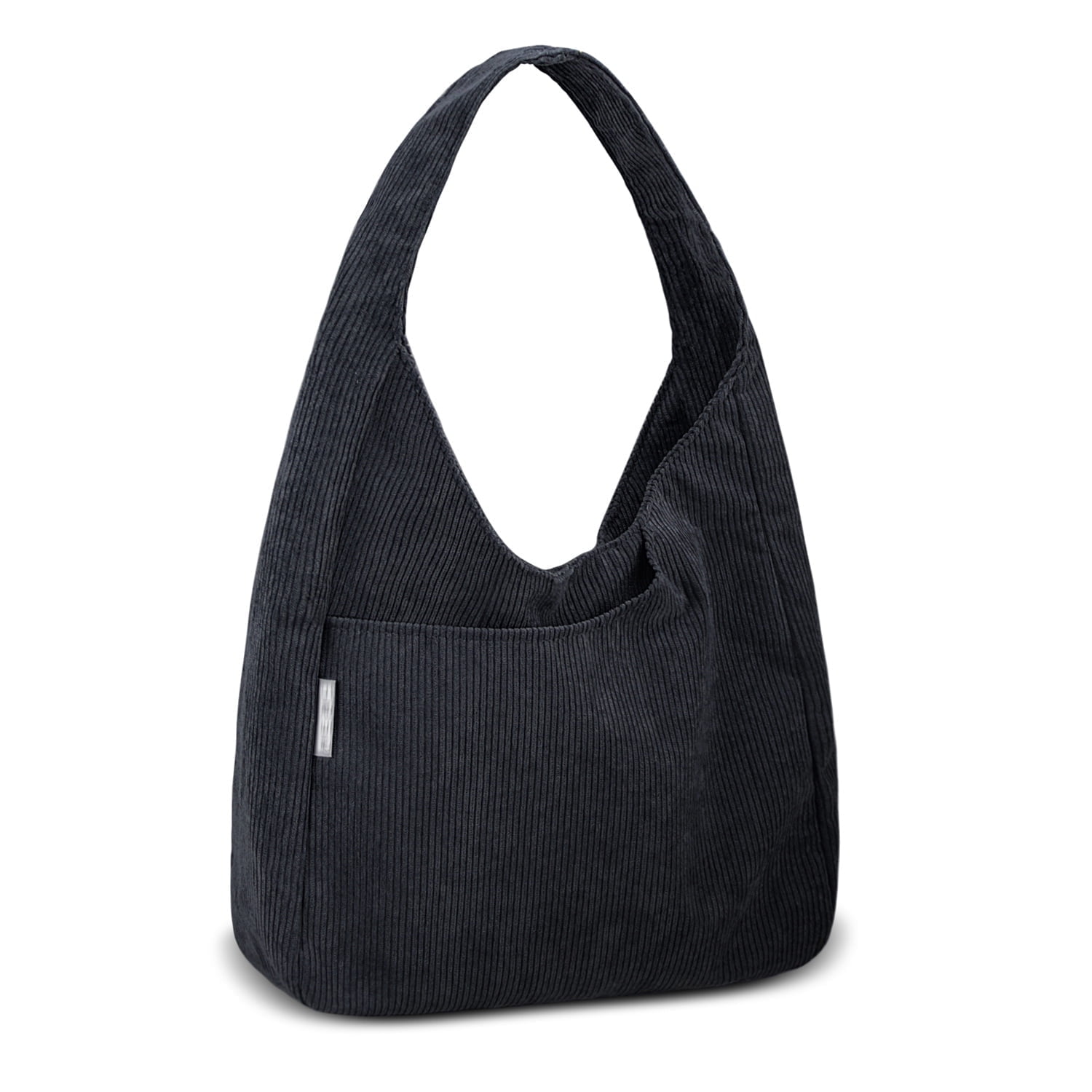 Women Hobo Bag Black Corduroy Handbag Shoulder Purse for College Student Worker,Adult Tote Bag