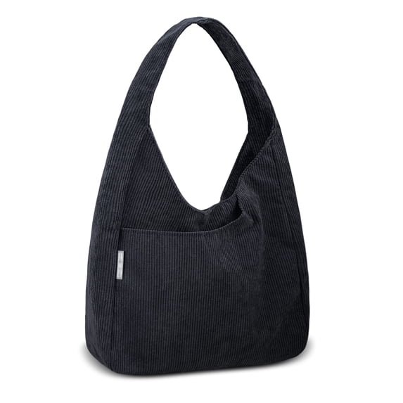 Entchin Women Hobo Bag Black Senior Corduroy Handbag Shoulder Purse for College Student Worker,Adult Tote Bag