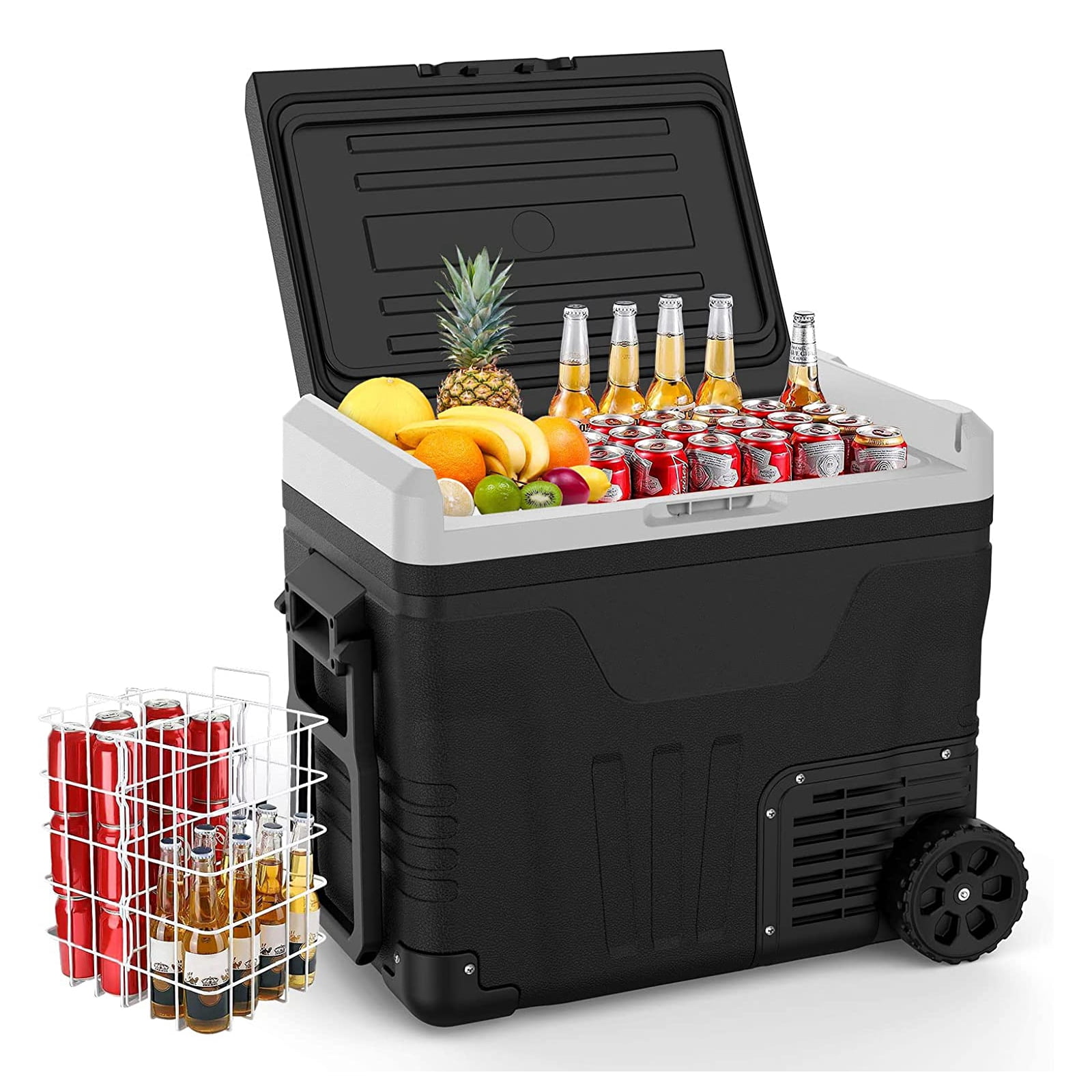 Entcook 12V Portable Car Refrigerator Freezer with Wheels, 53 Quarts, -4℉-68℉ Electric Cooler for Outdoor, Camping, Vehicles, Travel
