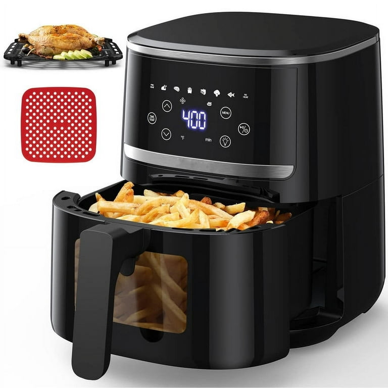 Entcook 5 Quart Touchscreen Air Fryer, 8 Preset, Time/Temp Control,  Oil-Less Cooker with Visible Window 