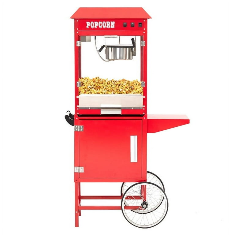 Olde Midway Vintage-Style Popcorn Machine Popper with Cart and 6 Ounce Kettle, Black