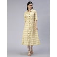 thumbnail image 1 of Entellus shirt collar lurex soft cotton dress lemon yellow with coconut buttons in front, 1 of 4