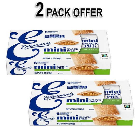 Entenmann's Apple Snack Pies, 6 Count, Mini Pies, 12 oz (2 Boxes Offer)
