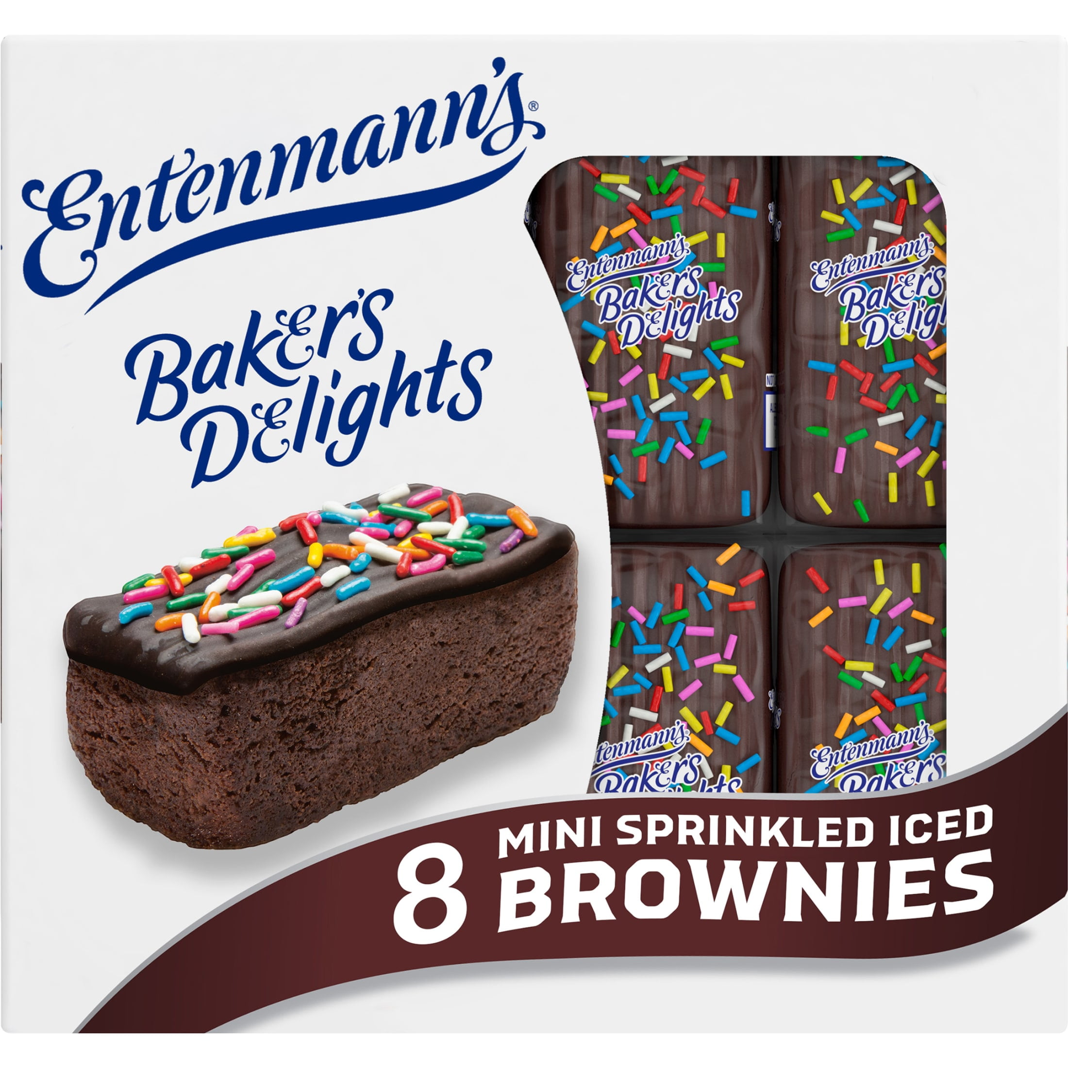 Entenmann's Baker's Delights Sprinkled Iced Brownies, 8 packs, Chocolate Mini Brownies, 17 oz Box