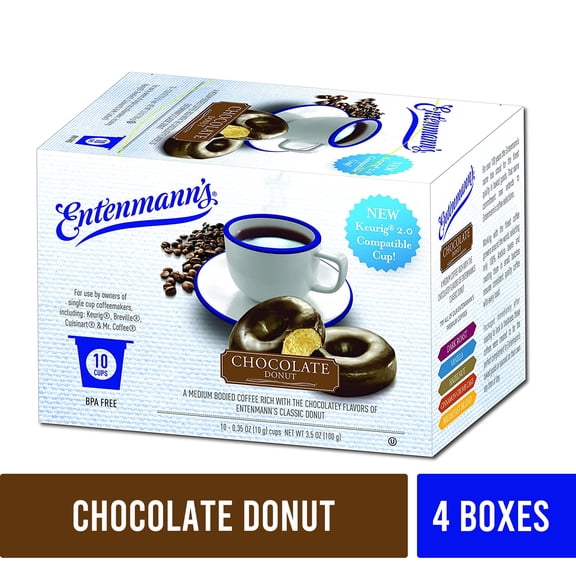 Entenmann's Chocolate Donut Flavored Single Serve Coffee Cups (for Keurig K-Cup Brewers) - 10 Count (Pack of 4)
