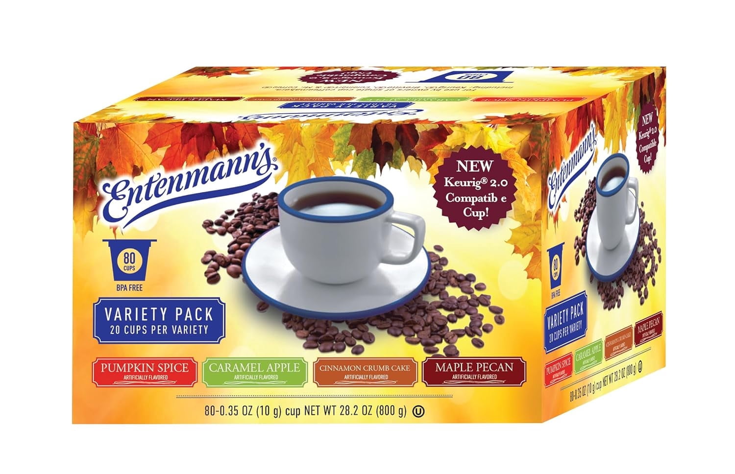 Entenmann's Coffee Fall Favorites Flavors - Pumpkin Spice, Maple Pecan, Caramel Apple and Cinnamon Crumb Cake -Single Serve Coffee Cups (for Keurig K-Cup Brewers) - 80 Count