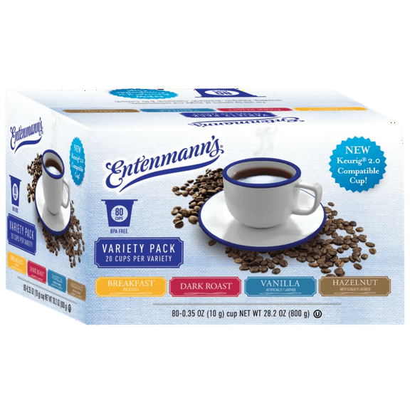 Entenmann's Coffee Variety Pack - Single Serve Cups (for Keurig K-Cup Brewers), Includes Breakfast Blend, French Vanilla, Hazelnut and Dark Roast - 80 Count