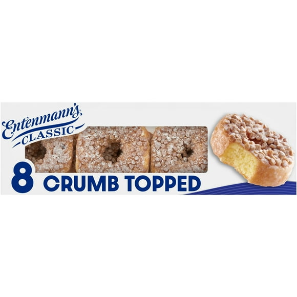 Entenmann's Crumb Topped Donuts, 8 count, Glazed Donuts, 15.5 oz Box
