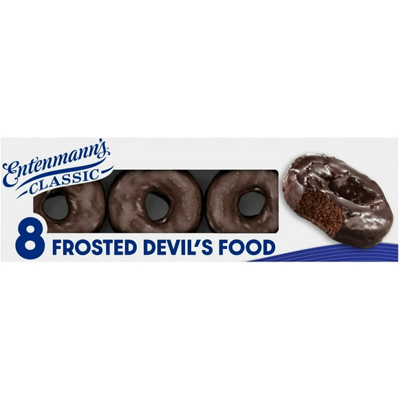 Entenmann's Frosted Devil's Food Donuts, 8 count, Chocolate Donuts, 17.5 oz Box