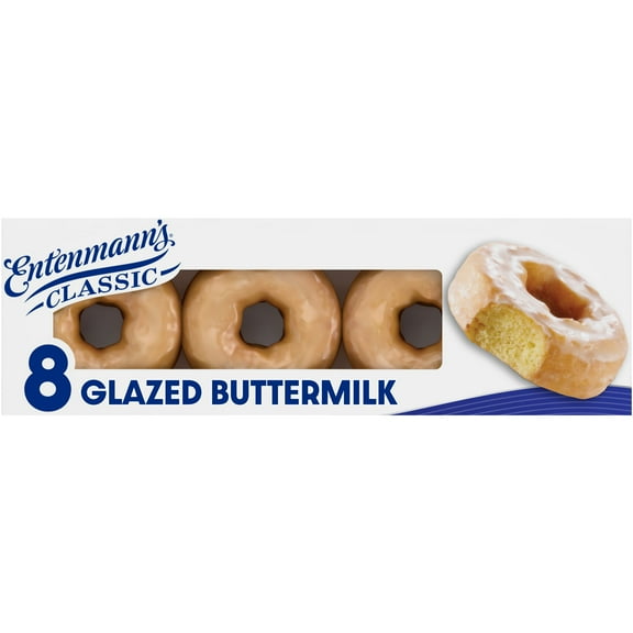 Entenmann's Glazed Buttermilk Donuts, 8 Count, Glazed Donuts, 16 oz Box