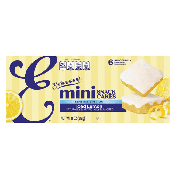 Entenmann's Iced Lemon Mini Snack Cakes, 11 oz Multipack, 6 Individually Wrapped Kosher Lemon Mini Cakes