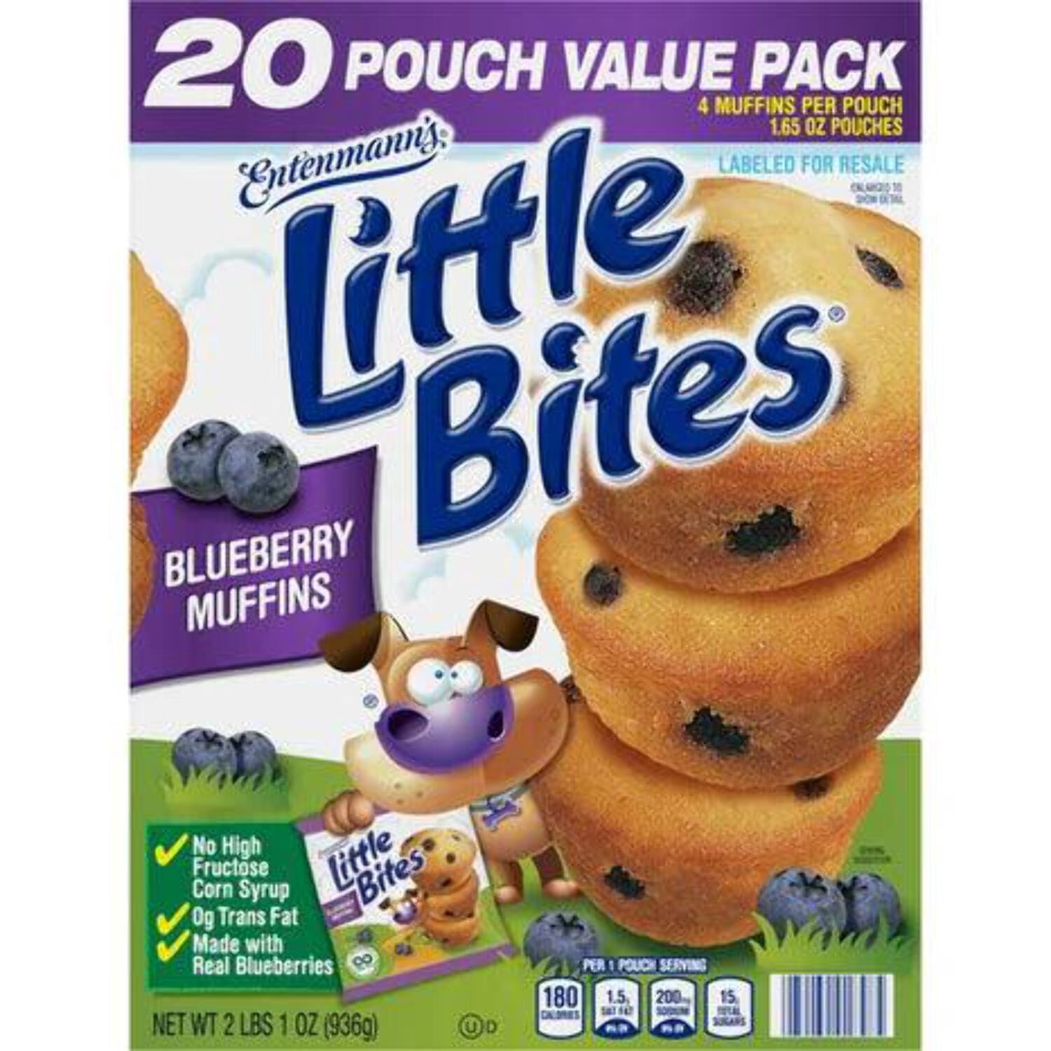 Entenmann's Little Bites Blueberry Mini Muffins, Made with Real Blueberries, 20 Pouch Value Pack