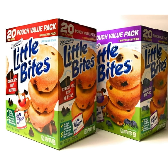 Entenmann's | Little Bites | Chocolate Chip Muffins - 20 Pouches - Blueberry Muffins-20 Pouches |each box 2 LBS 1 OZ- 936g | Delicious | Yummy | Tasty | Bundle Pack - Pack of 2 Large Boxes |