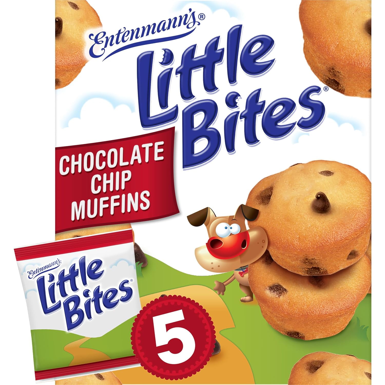 Entenmann's Little Bites Chocolate Chip Muffins, Pouches of Mini Muffins 8.25 oz, 5 Count (Pack of 1)