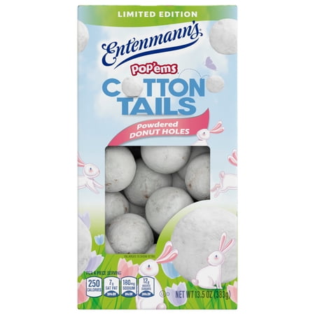 Entenmann's Pop'ems Cotton Tails Donut Holes, 13.5 oz, Powdered Sugar Donuts, Box