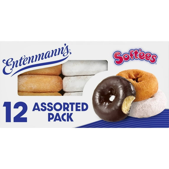 Entenmann's Soft'ees Plain, Powdered Sugar, Chocolate Frosted Donuts, 12 count, Assorted Donuts, 20.5 oz Box