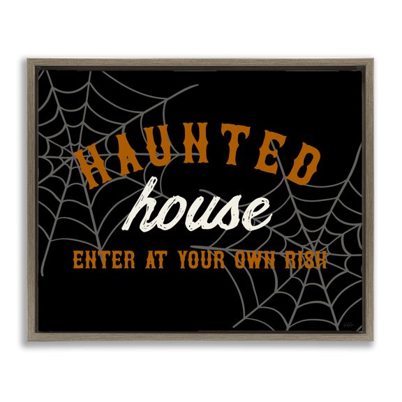 Stupell Industries Enter At Own Risk Haunted House Brown Framed Floater Canvas Wall Art, design by Natalie Carpentieri, 17 x 21