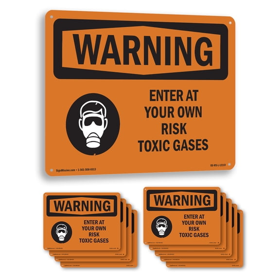 Enter At Your Own Risk Toxic Gases With Symbol OSHA WARNING Aluminum Sign 24 Inch x 18 Inch - 10 Pack