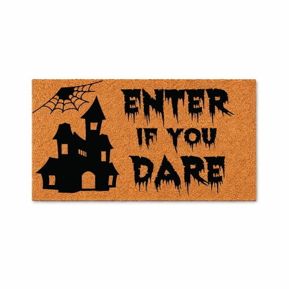 Enter If You Dare Doormat, Haunted House Welcome Mat, Spider Web Door Mat, Funny Halloween Porch Decor, Fall Entry Rug 2003 (24x48 inches) 2003