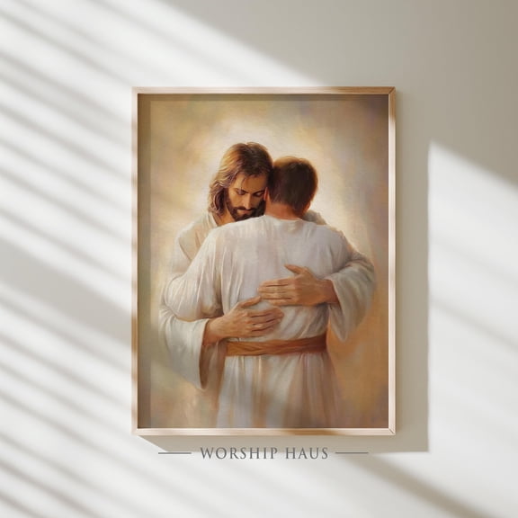 Enter Into My Joy Christian Art Jesus Welcoming Man Heavenly Embrace Scene Lds Wall Poster Religious Warm Present Vintage UNFRAMED Poster Size 16x24