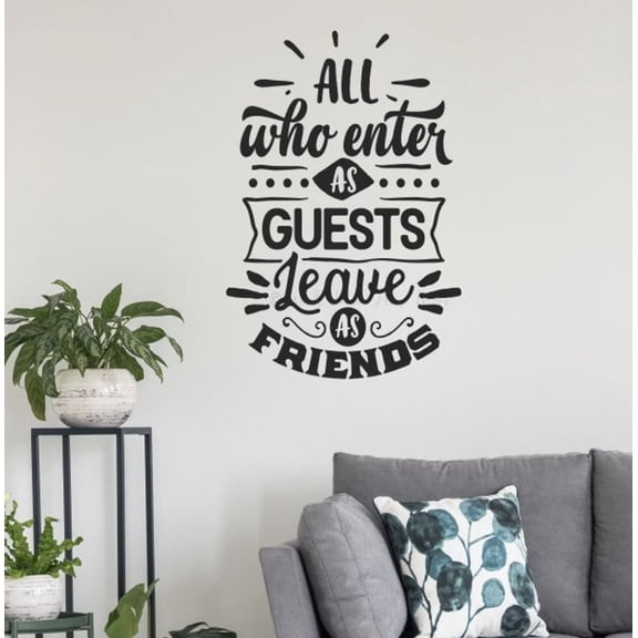 All Who Enter Leave As Friends Entryway Welcome Decor for Wall - Vinyl Wall Art - Quote Decals for Wall - Inspirational Vinyl Decals - Matte Removable Wall Stickers Quotes, 16x23-Inch, Black