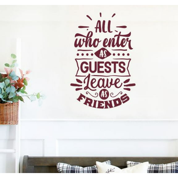 All Who Enter Leave As Friends Entryway Welcome Decor for Wall - Vinyl Wall Art - Quote Decals for Wall - Inspirational Vinyl Decals - Matte Removable Wall Stickers Quotes, 23x16-Inch, Burgudy