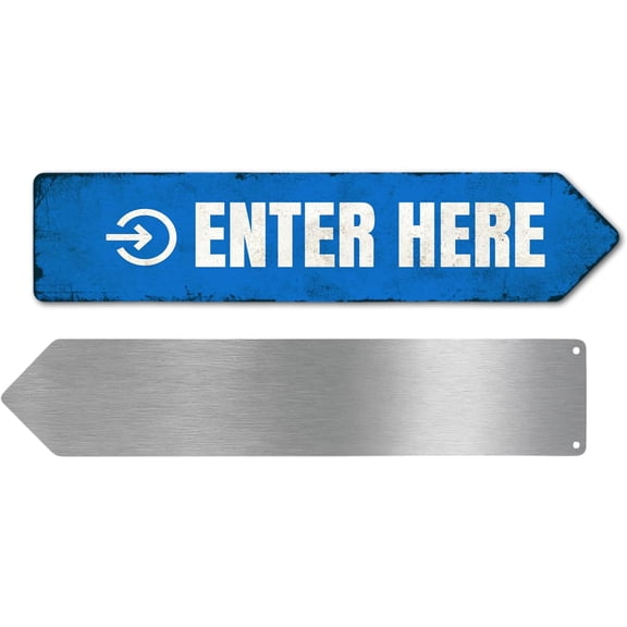 Enter Here Metal Sign by DC | Arrow Metal Directional Signage for Indoor & Outdoor | 3x12" Rust-Free Aluminum Sign | Direction Signage UV Protected Road RIGHT Arrow Sign | Made in USA