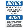 thumbnail image 1 of Enter At Own Risk Owner Not Liable For Personal Injuries Bilingual Warning Sign, Store Metal Signs for Business Home Street Wall Caution Custom Decor 8 x 12 Inch, 1 of 4