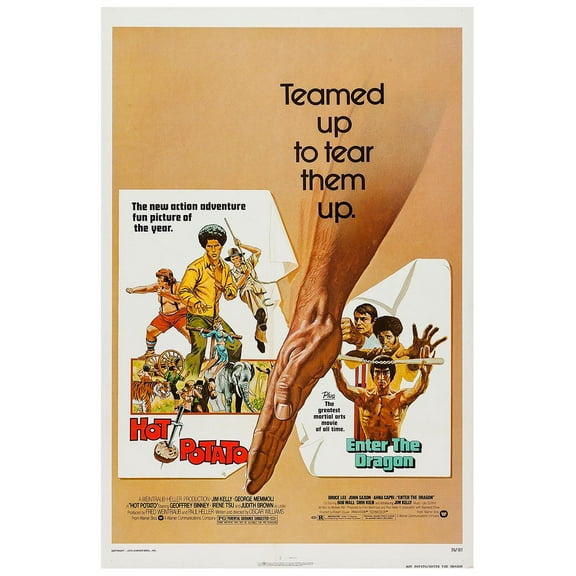 Enter The Dragon 1973 - Bruce Lee - Double Feature - Vintage Classic Kung Fu Movie Poster (12x18Inches)