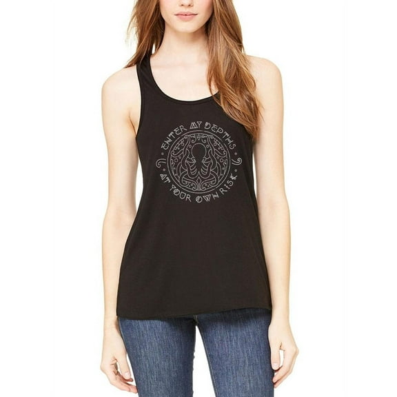 Enter at Your Own Risk Octopus Distress Womens Flowy Racerback Tank Top Black MD