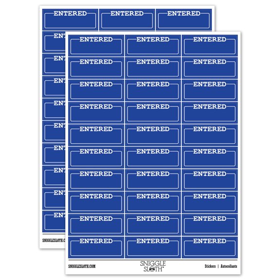 Entered Blank Box for Date Signature Sticker Set - Dark Blue - Matte Finish - 1.75" Medium