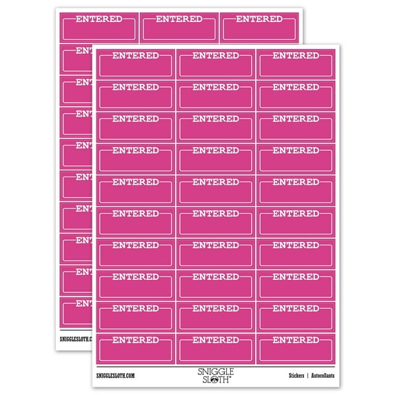 Entered Blank Box for Date Signature Sticker Set - Hot Pink - Matte Finish - 1.75" Medium