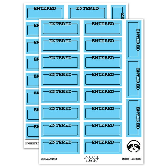 Entered Blank Box for Date Signature Sticker Set - Light Blue - Gloss Finish - 2.00" Large