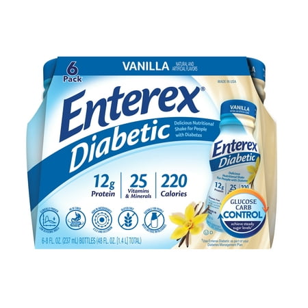 Enterex Diabetic Nutritional Meal Replacement Shake,for People with Diabetes, Vanilla,8 fl oz,6 Pack