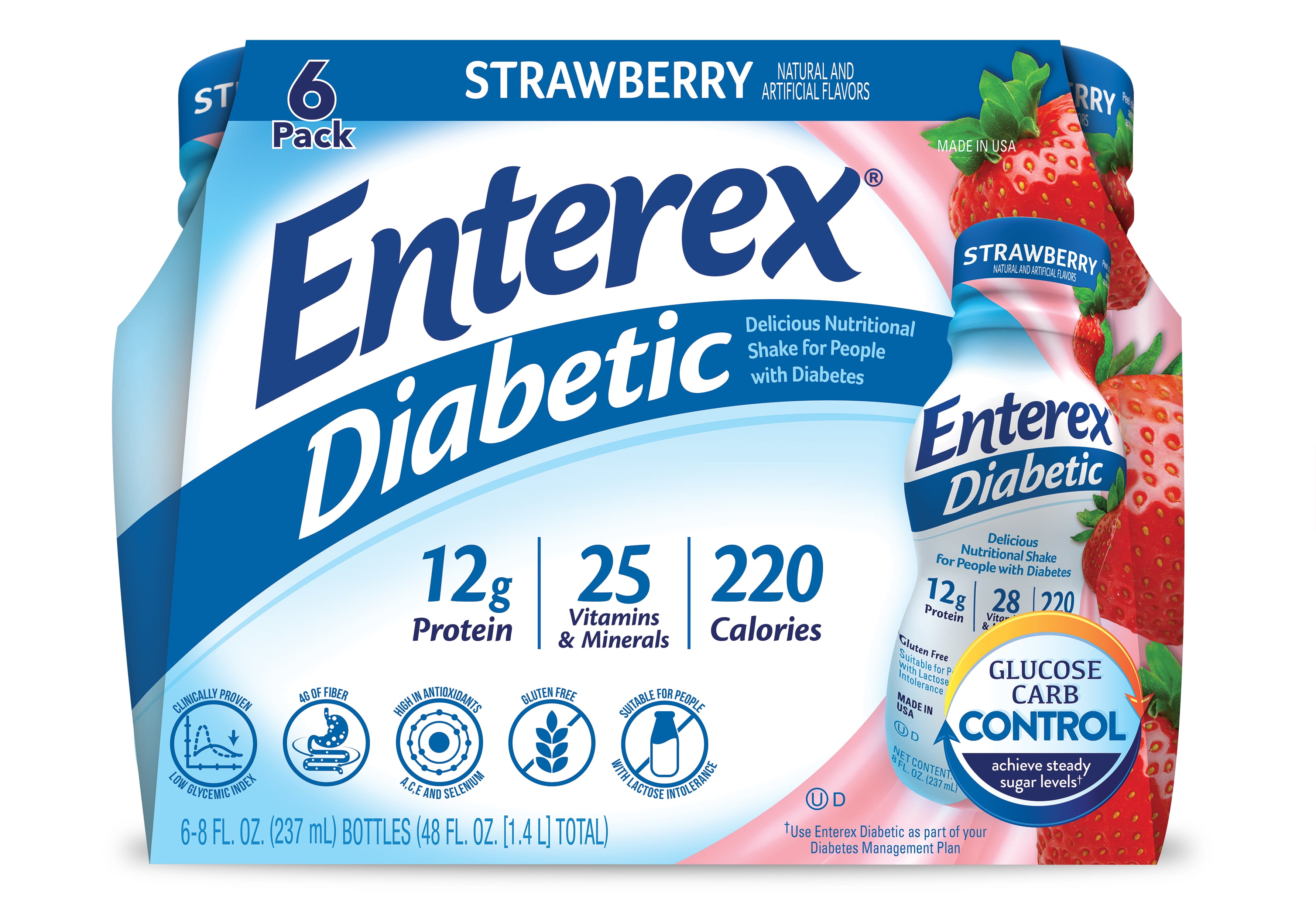 Enterex Diabetic Strawberry Flavor, Nutritional Meal Replacement Shake