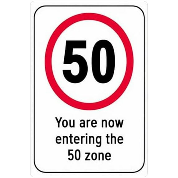 Entering 50 Zone Metal Sign 8x12in Round Birthday Plaque for Home Wall Decor Middle Age Gift