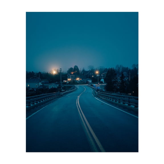 Entering Beals Island 03 - Beals Maine Photography Night Sky Bridge Scenic Rural Landscape Cityscape Winter Unframed Wall Art Print 6 x 8 inches