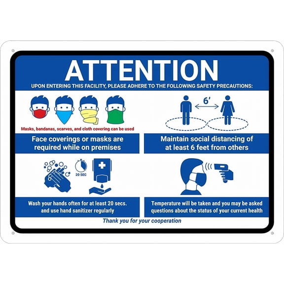 Entering Facility Adhere to Safety Precautions Sign - 12×8 Inches, Rust-Free Aluminum, Easy-Read Sturdy Home Farm Yard Decor